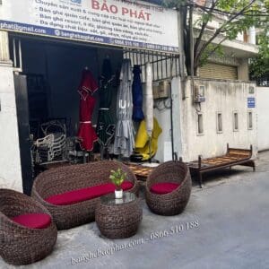 Sofa nhựa giả mây trứng dây tròn