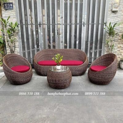 Sofa nhựa giả mây trứng dây tròn