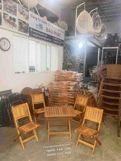 Bàn ghế cafe gỗ xếp thấp giá rẻ
