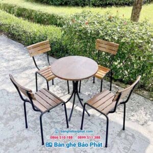 bàn ghế cafe ngoài trời sắt gỗ kite bàn tròn