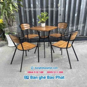 Bàn ghế cafe sắt gỗ ghế moon 02