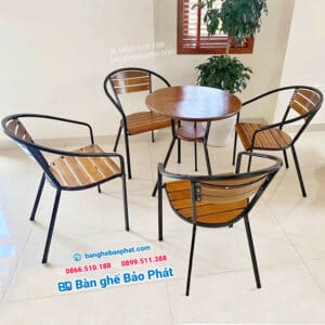 Bàn Ghế Cafe Sắt Gỗ Ghế Moon 02 bàn tròn