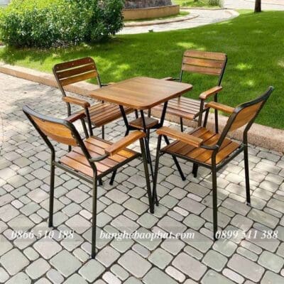 bàn ghế cafe sắt gỗ ghế moon 03