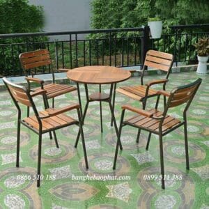 Bàn ghế cafe sắt gỗ ghế moon 03 7 bàn ghế cafe sắt gỗ ghế moon 03 bàn tròn