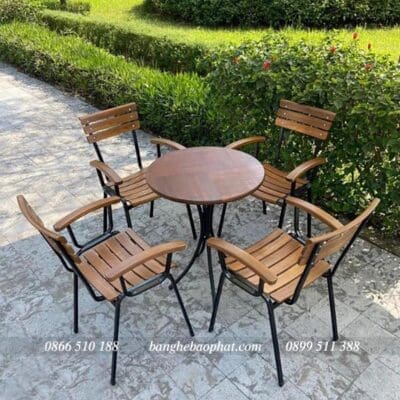 Bàn ghế cafe sắt gỗ ghế moon bàn tròn
