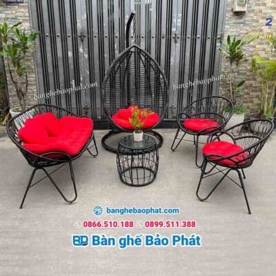 Bàn ghế nhựa giả mây ban công BGNGMBCBP001