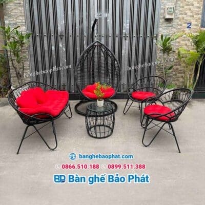 Bàn ghế nhựa giả mây ban công BGNGMBCBP001