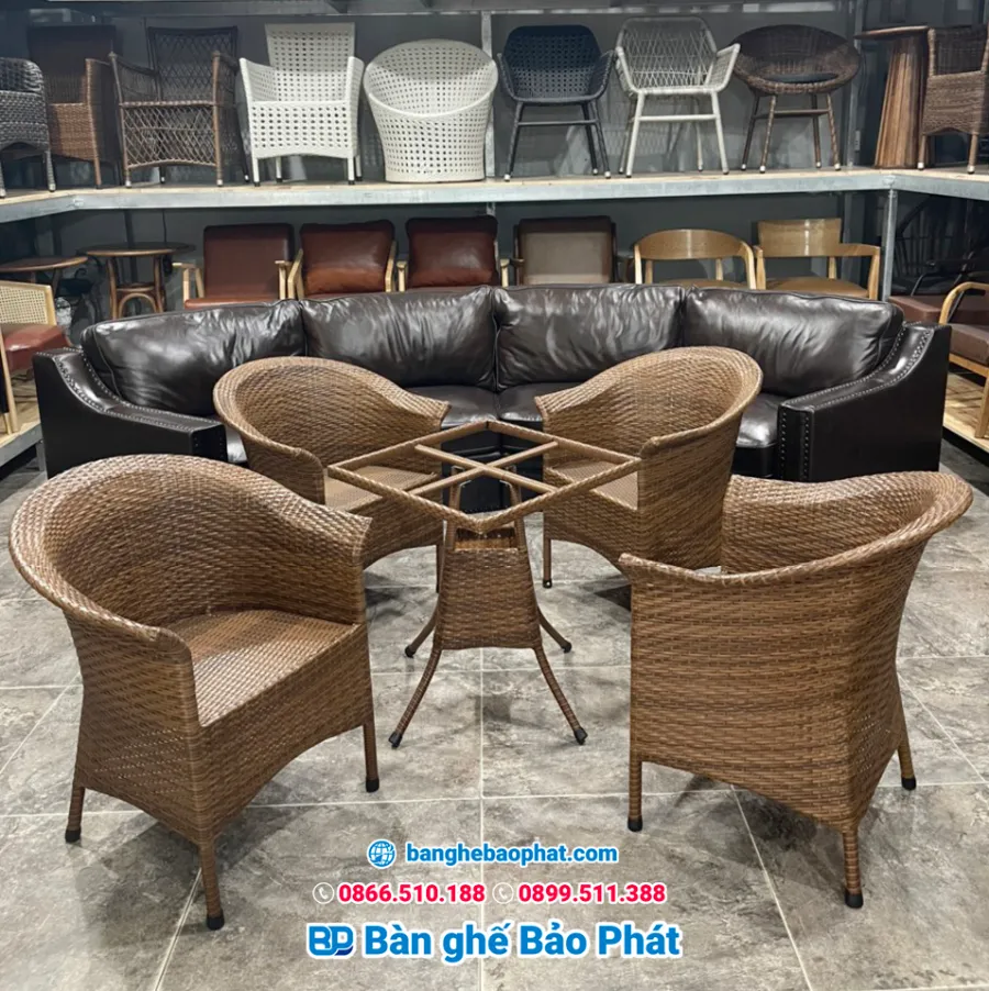 Bàn ghế nhựa giả mây có thiết kế đẹp mắt