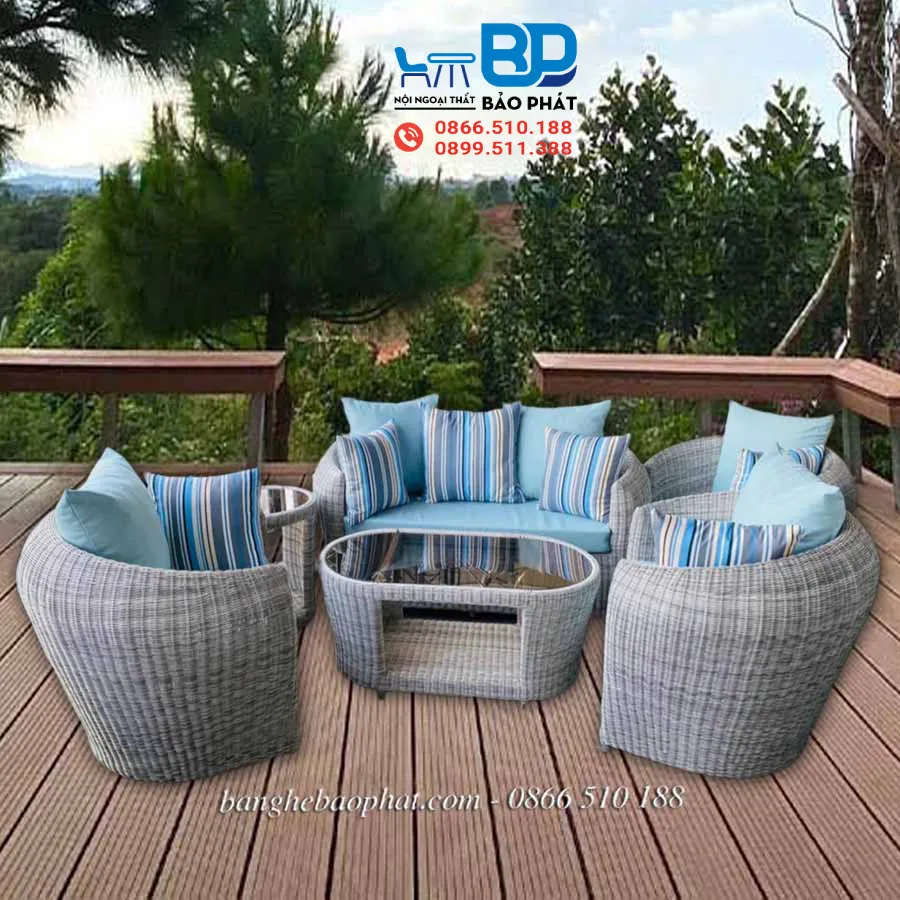 Bàn ghế nhựa giả mây phòng khách SFNGMBP003