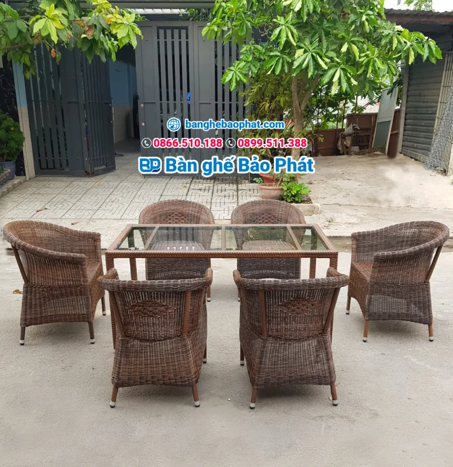 Mẫu bàn ghế thúng dây tròn từ mây nhựa đẹp mắt cho quán cafe