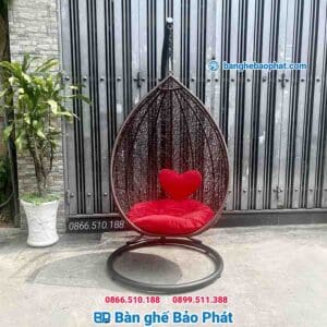 Xích đu nhựa giả mây hình giọt nước XDĐBP009 8 Xích đu nhựa giả mây giọt nước màu nâu