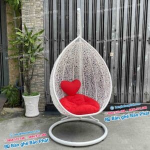 Xích đu nhựa giả mây hình giọt nước XDĐBP009 7 Xích đu nhựa giả mây giọt nước màu trắng