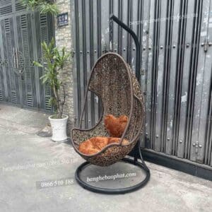 Xích đu nhựa giả mây tay cong đan rối 3 sợi