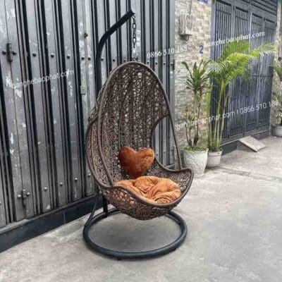 Xích đu nhựa giả mây tay cong đan rối 3 sợi