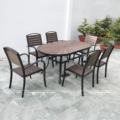 Bàn ghế sân vườn ngoài trời nhựa giả gỗ BGNBP015