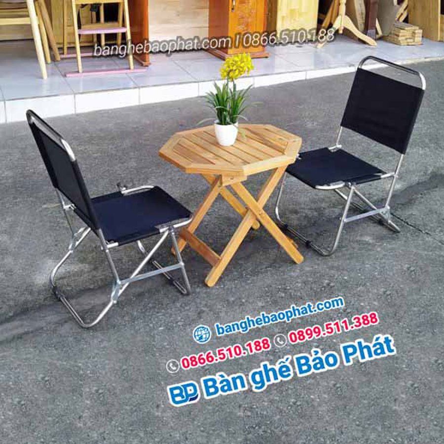 Bàn ghế xếp cafe inox BP008 phù hợp với những quán cafe vỉa hè, quán trà sữa, quán cafe cóc… 