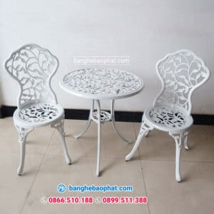 Bàn ghế nhôm đúc ngoài trời BGNDBP012B 9 Bàn ghế nhôm đúc BGNDBP012B màu trắng