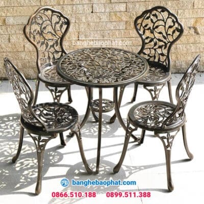 Bàn ghế nhôm đúc ngoài trời BGNDBP012B bộ 4 ghế