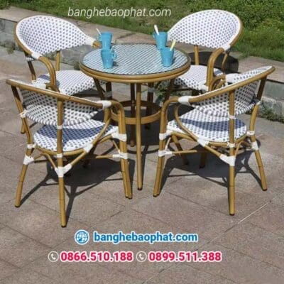Bàn ghế nhựa giả mây ngoài trời sân vườn BGNGMBP-SV001