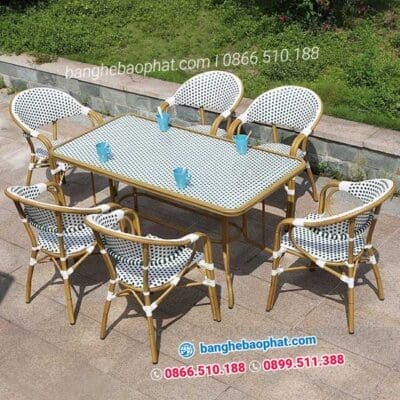 Bàn ghế nhựa giả mây ngoài trời sân vườn BGNGMBP-SV001