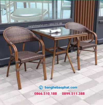 Bàn ghế nhựa giả mây ngoài trời sân vườn BGNGMBP-SV002