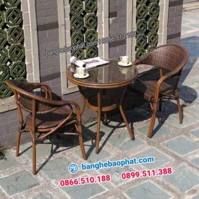 Bàn ghế nhựa giả mây ngoài trời sân vườn BGNGMBP-SV002