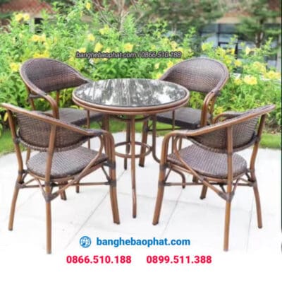 Bàn ghế nhựa giả mây ngoài trời sân vườn BGNGMBP-SV002