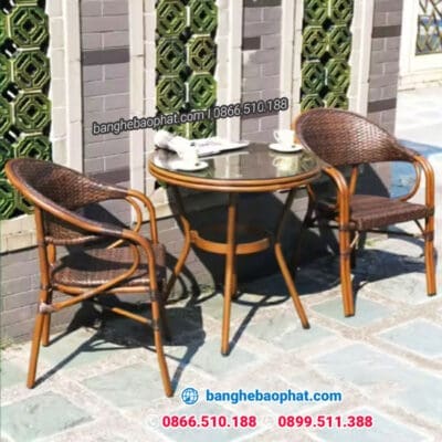 Bàn ghế nhựa giả mây ngoài trời sân vườn BGNGMBP-SV002