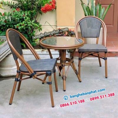 Bàn ghế nhựa giả mây ngoài trời sân vườn BGNGMBP-SV005