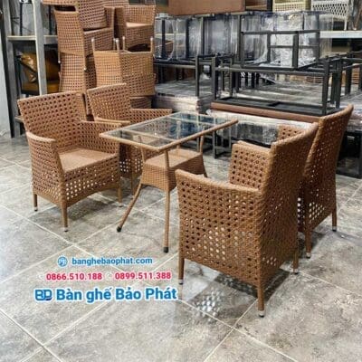 Bàn ghế nhựa giả mây quán cafe BGNGMBP045