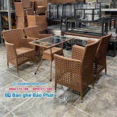 Bàn ghế nhựa giả mây quán cafe BGNGMBP045