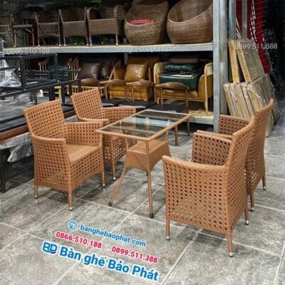 Bàn ghế nhựa giả mây quán cafe BGNGMBP045