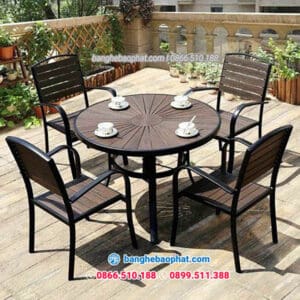 Bàn ghế sân vườn ngoài trời nhựa giả gỗ BGNBP015