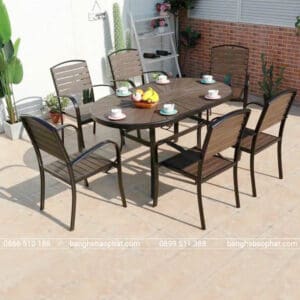 Bàn ghế sân vườn ngoài trời nhựa giả gỗ BGNBP015