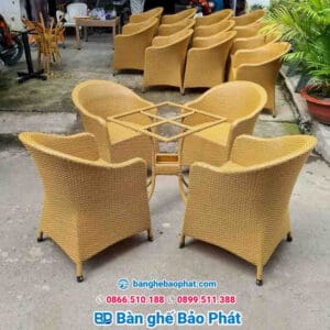 Bàn ghế mây nhựa ghế thúng bành BGNGMBP014 9 Ghế thúng bành mây nhựa dành cho quán trà sữa