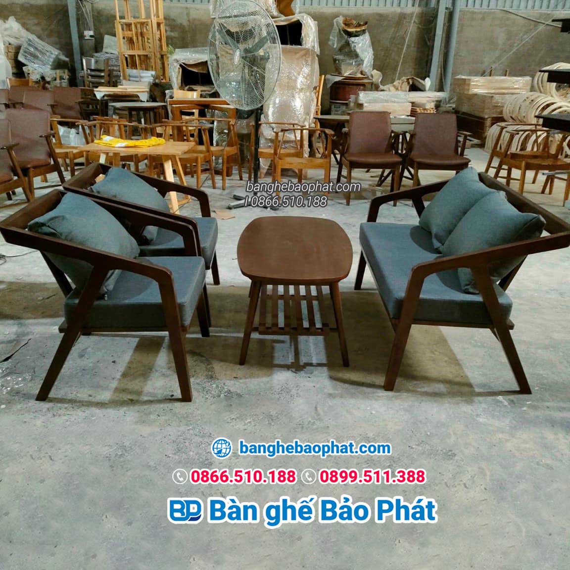 Bàn ghế cafe gỗ nệm thanh lý