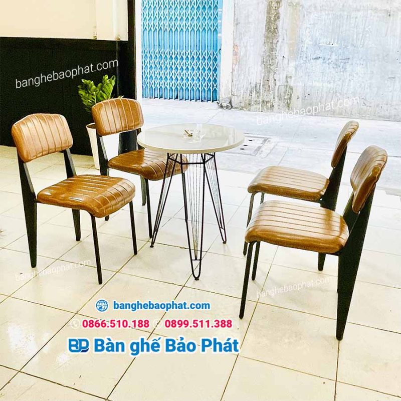 Bộ bàn ghế sắt cafe bọc nệm BGSBP038 thiết kế đẹp