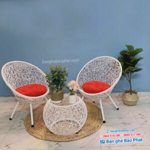 Bộ Bàn Ghế Nhựa Giả Mây Ban Công Đan Rối 11 Bàn ghế nhựa giả mây ban công đan rối