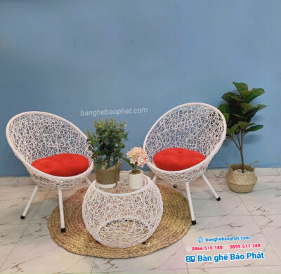 Bàn ghế nhựa giả mây ban công đan rối
