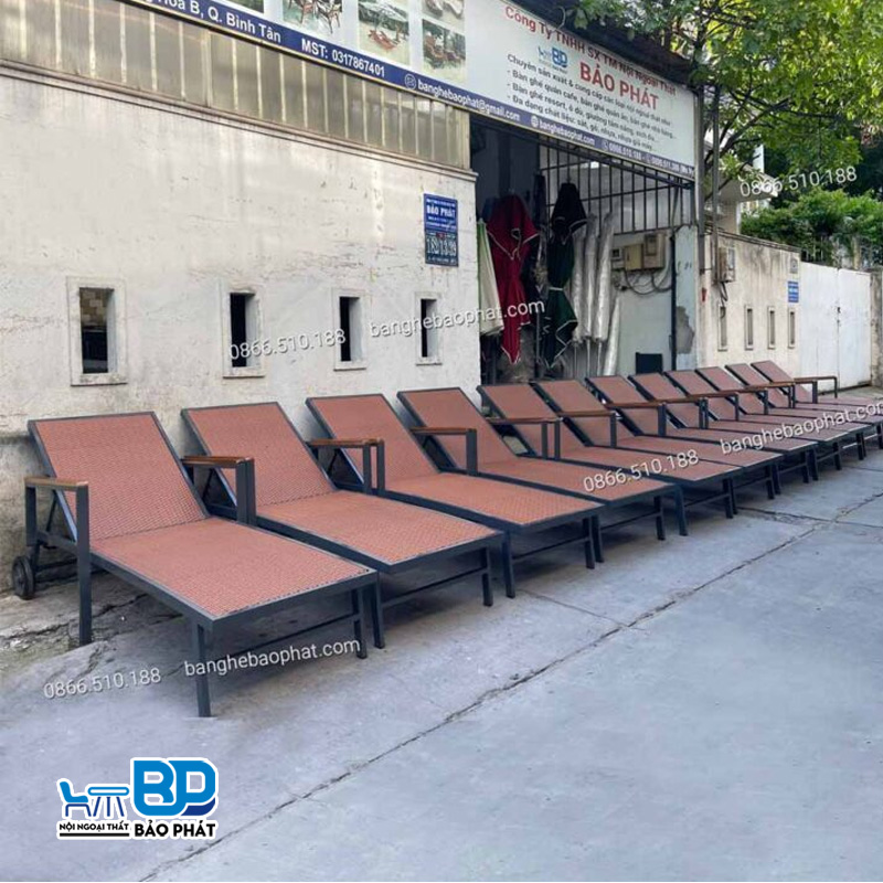 Giường tắm nắng nhựa giả mây khung nhôm GTNNGMBP021