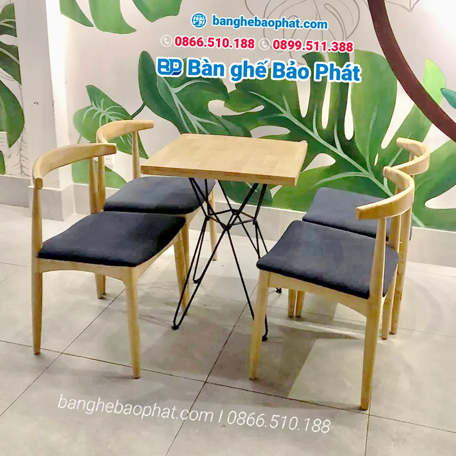 Bộ bàn ghế cafe bull sừng trâu gỗ nệm cũ thanh lý tại TPHCM