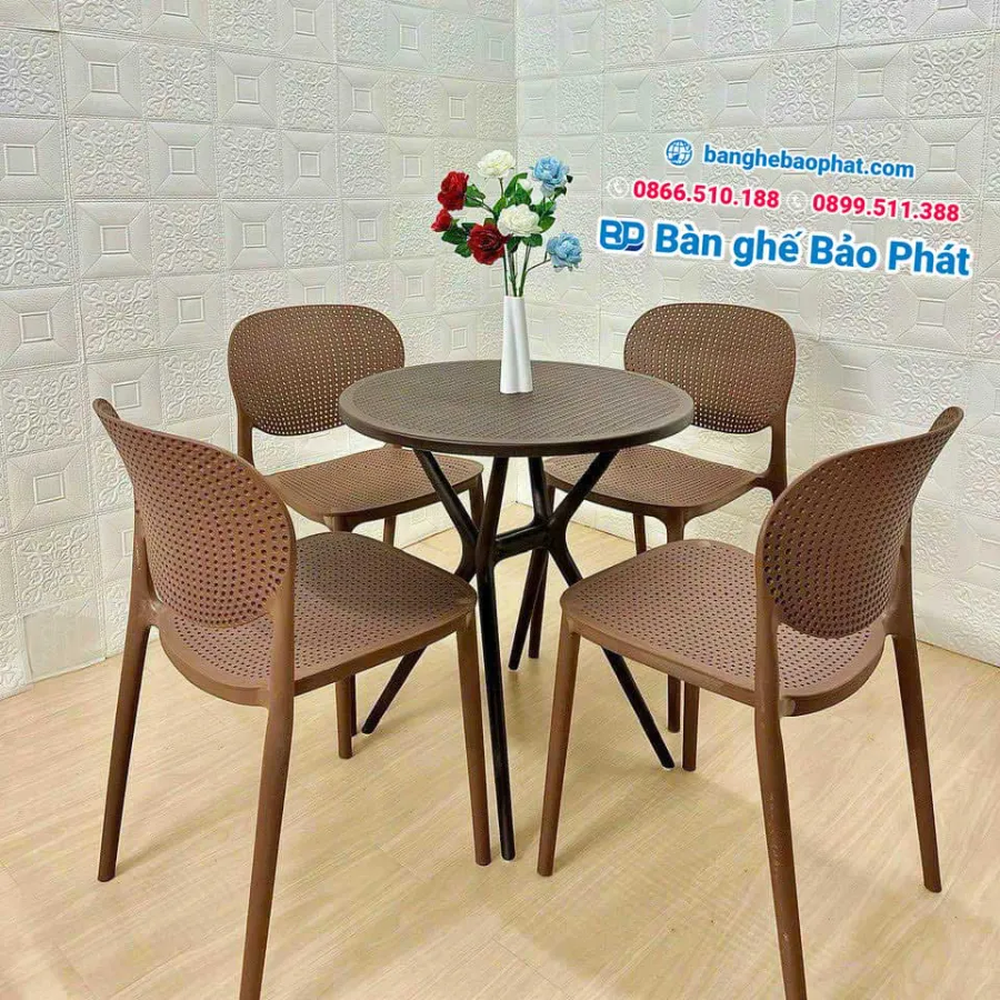 Bàn ghế cafe nhựa Campuchia pony (ghế nhựa 3002)