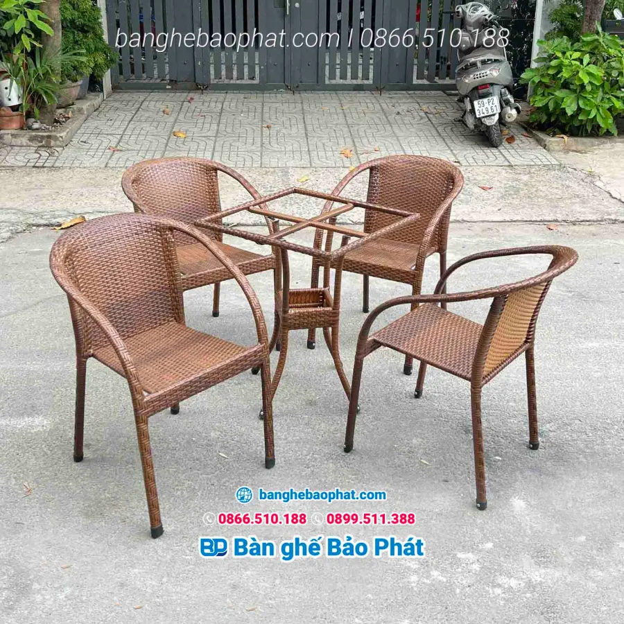 Bàn ghế cafe nhựa giả mây Campuchia BGCFNGMBP001