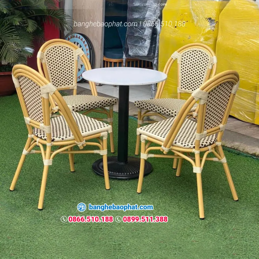 Bàn ghế cafe nhựa giả mây Campuchia BGNGMBP-SV005B