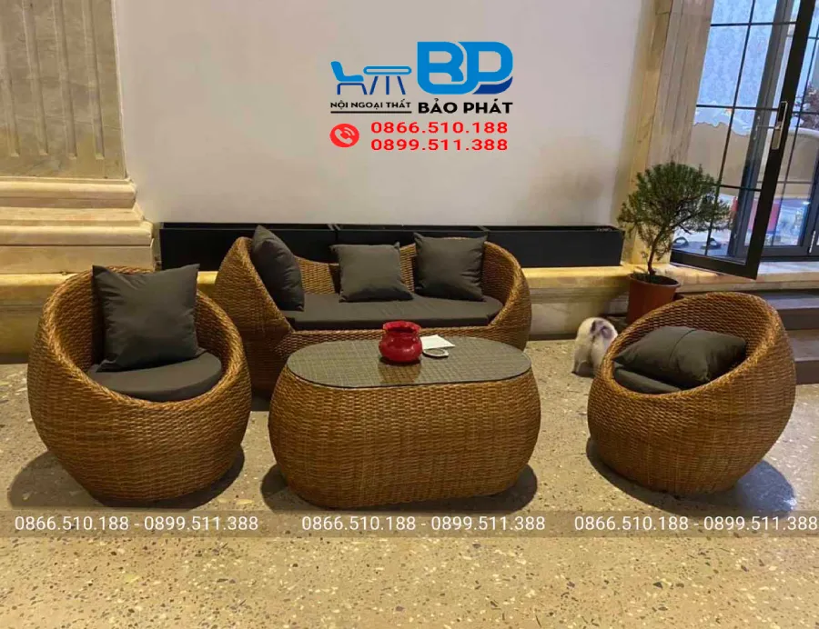 Bàn ghế sofa cafe nhựa giả mây cũ thanh lý tại TPHCM