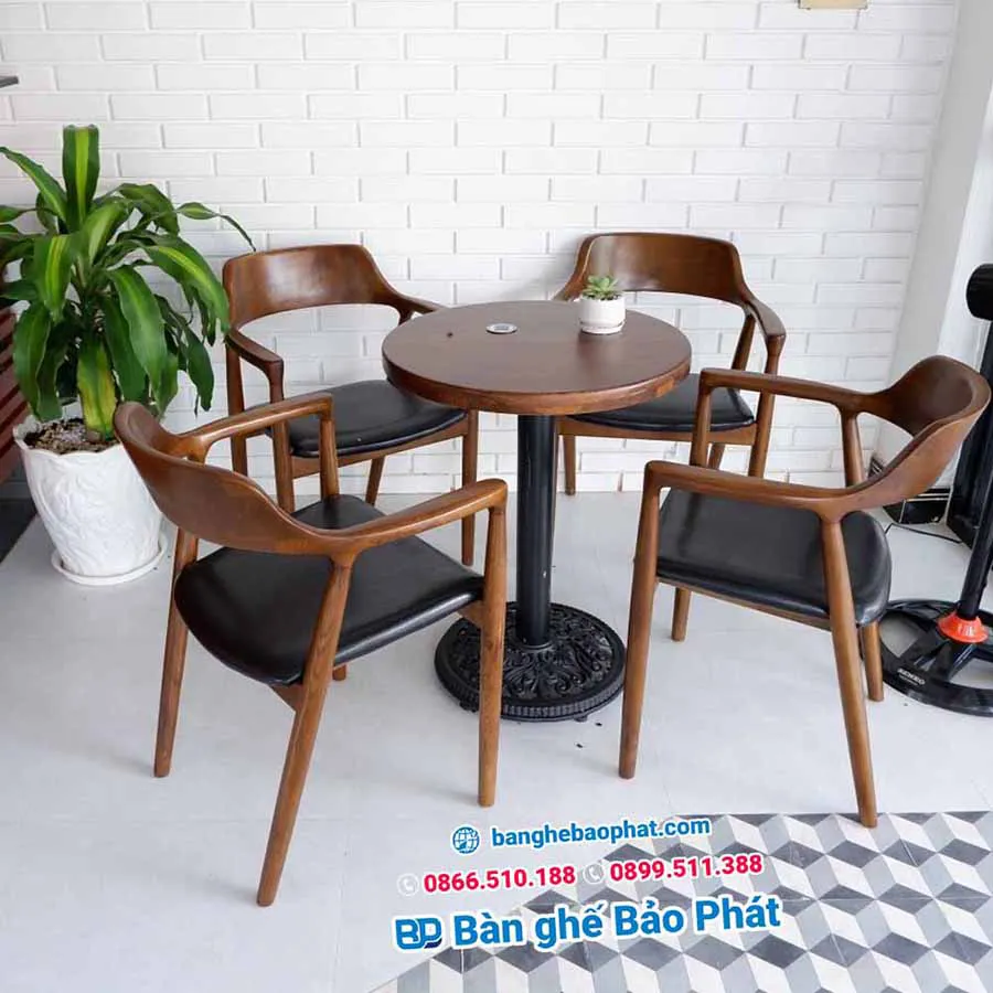 Bàn ghế gỗ cafe Hiroshima tựa cao BGGBP014