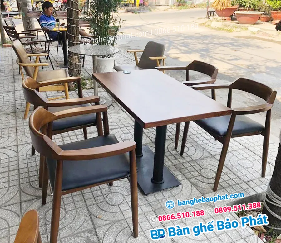 Bàn ghế gỗ cafe mini Hiroshima tựa thấp BGGBP013