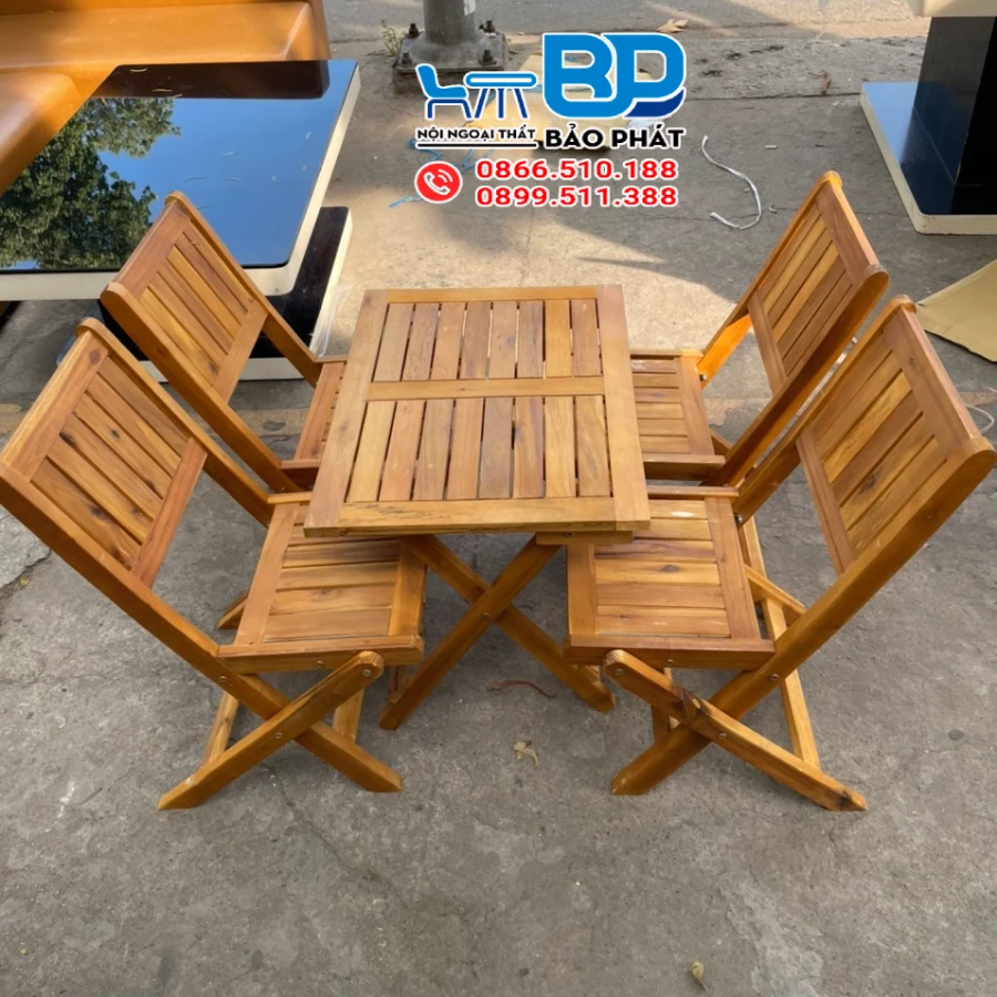 Bàn ghế gỗ xếp cafe cóc mini thanh lý