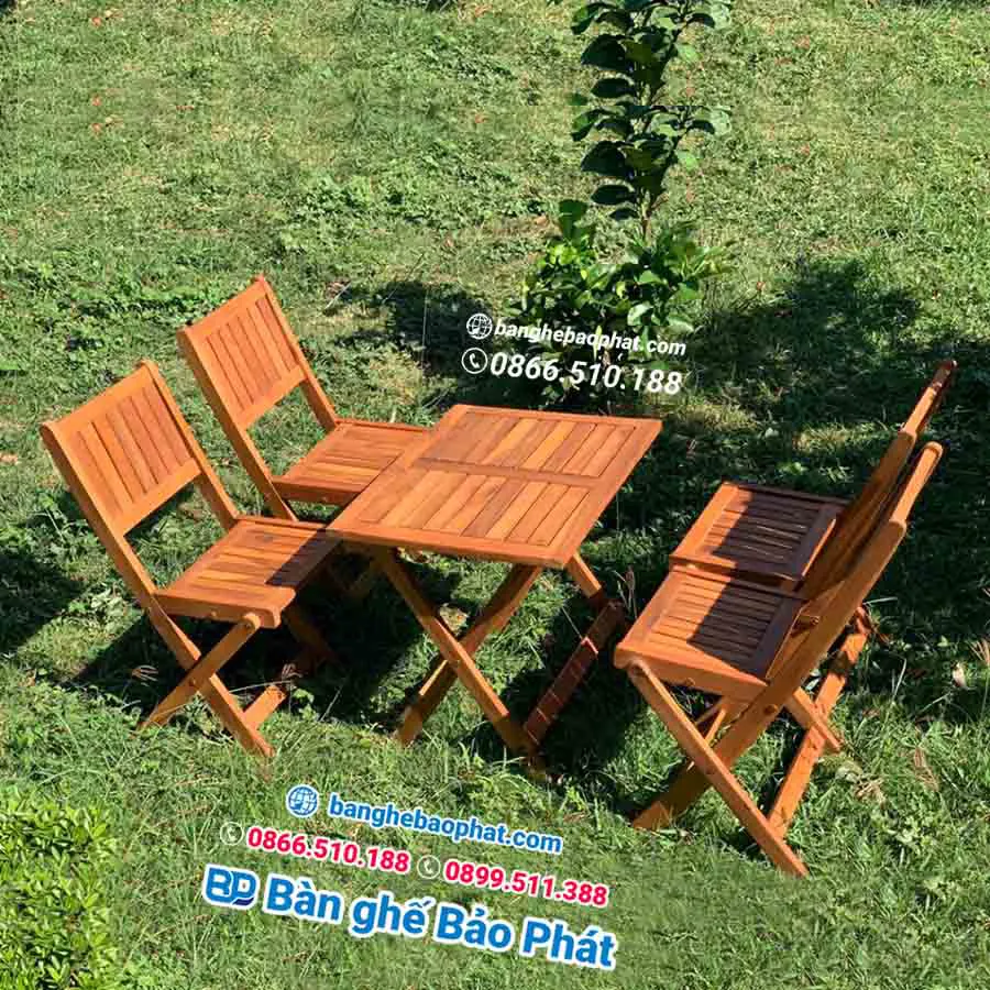 Bàn ghế gỗ xếp cafe mini thanh lý