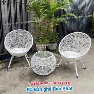 Bộ Bàn Ghế Nhựa Giả Mây Ban Công Đan Rối 10 Bàn ghế nhựa giả mây ban công đan rối